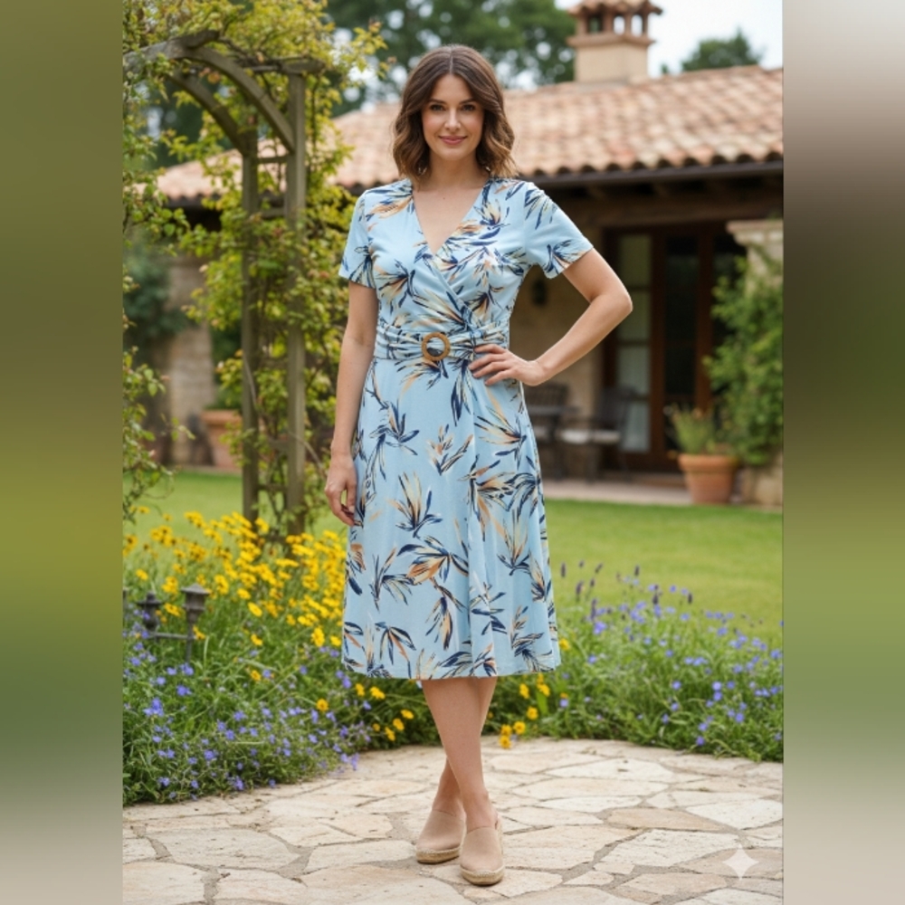 Tropical Paradise Wrap Style Midi Dress